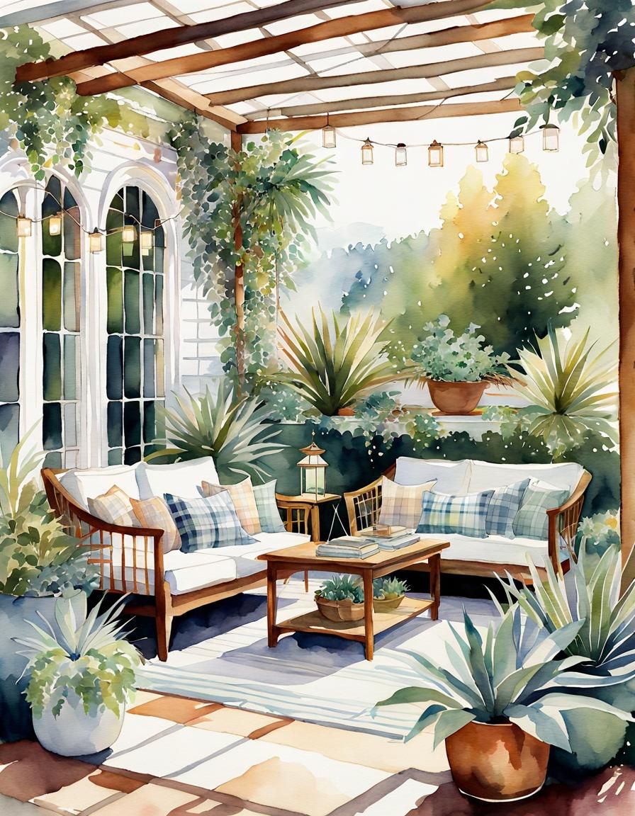 Cozy Villa Reading Area in Watercolor Style