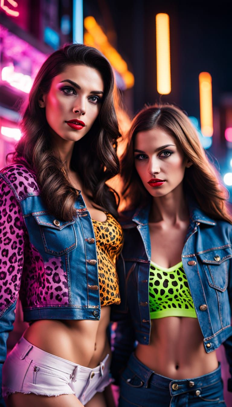 Confident Cross Dressers Shine in Neon Nightlife