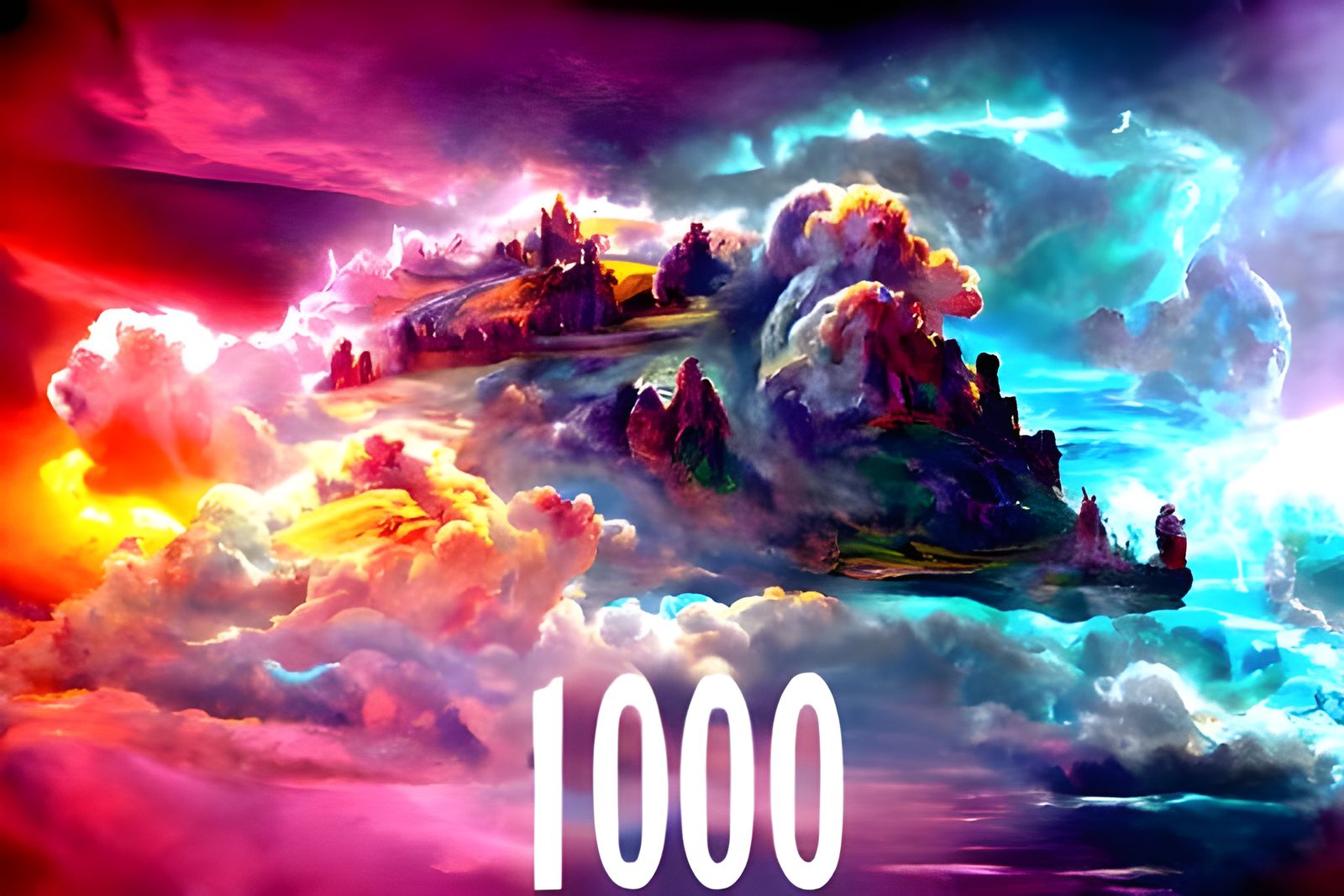 Typographic Number 1000 Among Clouds