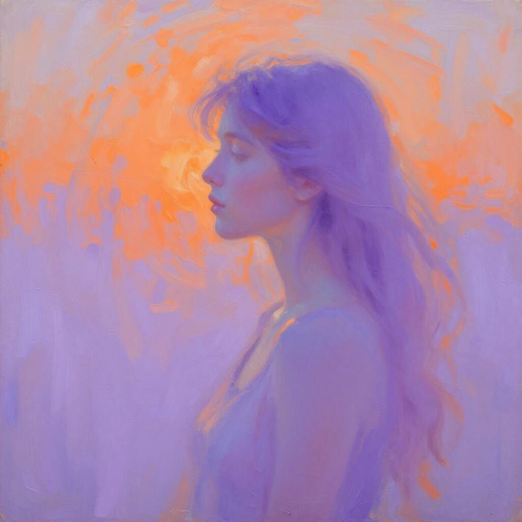 Impressionistic Acrylic Painting of Contemplation in Orange ...