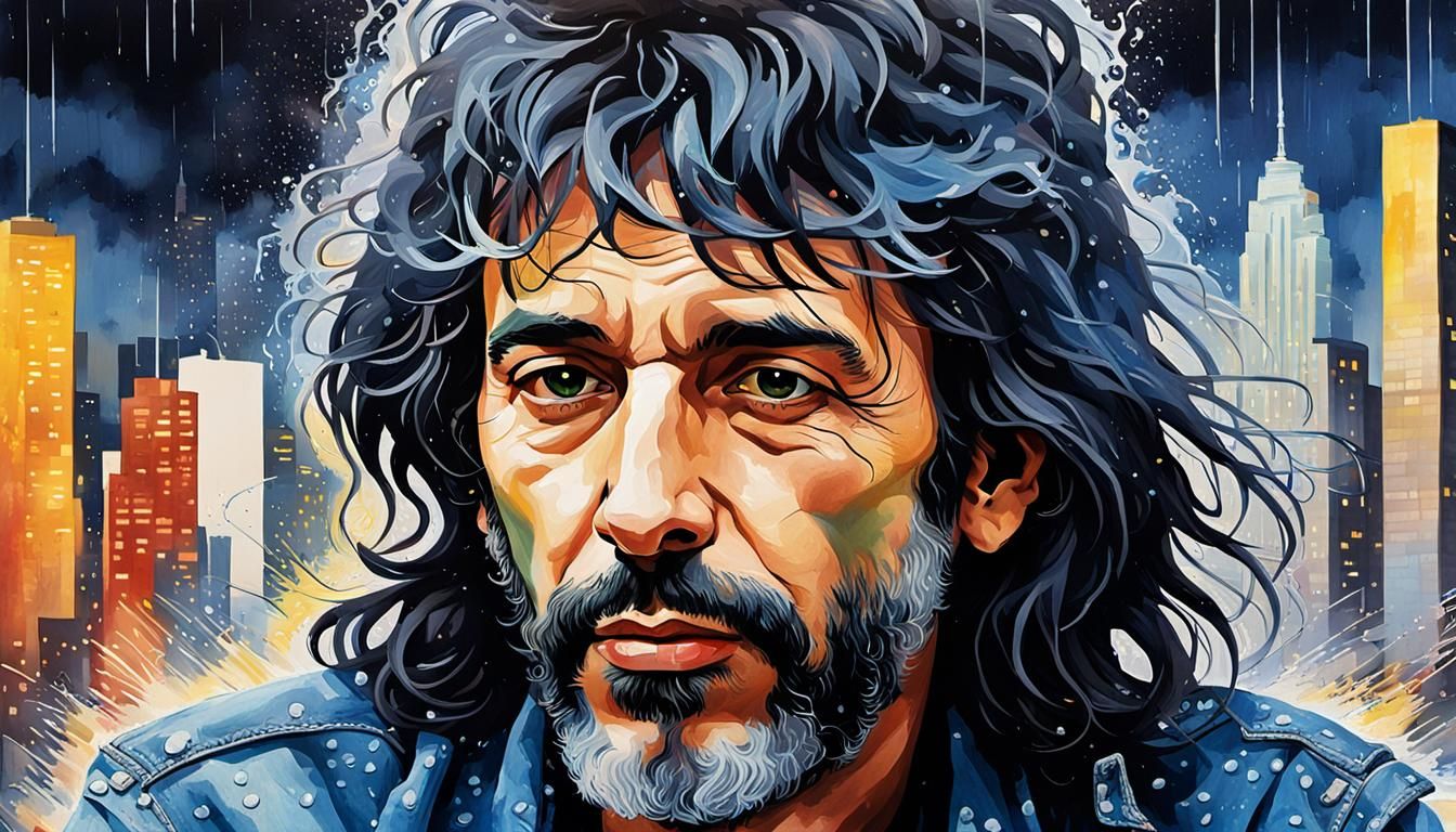 Cat Stevens Portrait with Acrylic Paint Drip in Pop Art Styl...