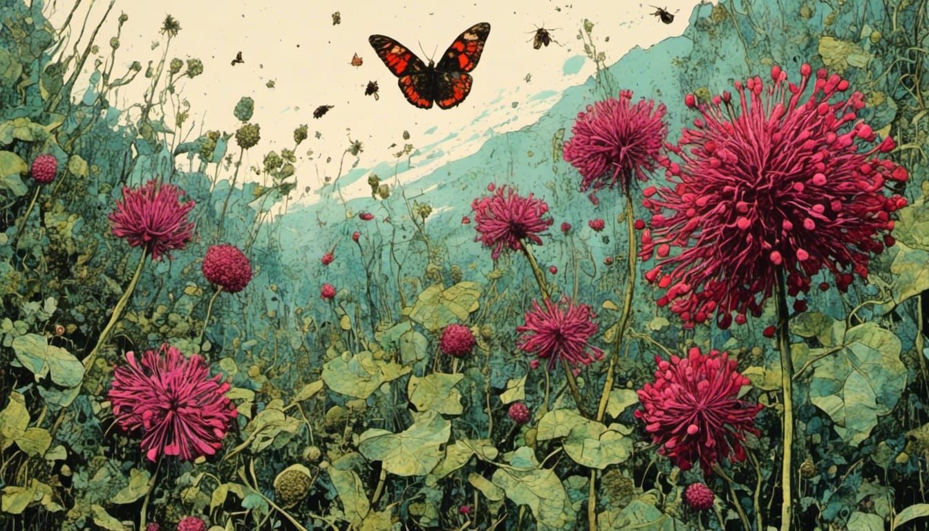 Bee and Clover Woodcut in Linocut Style