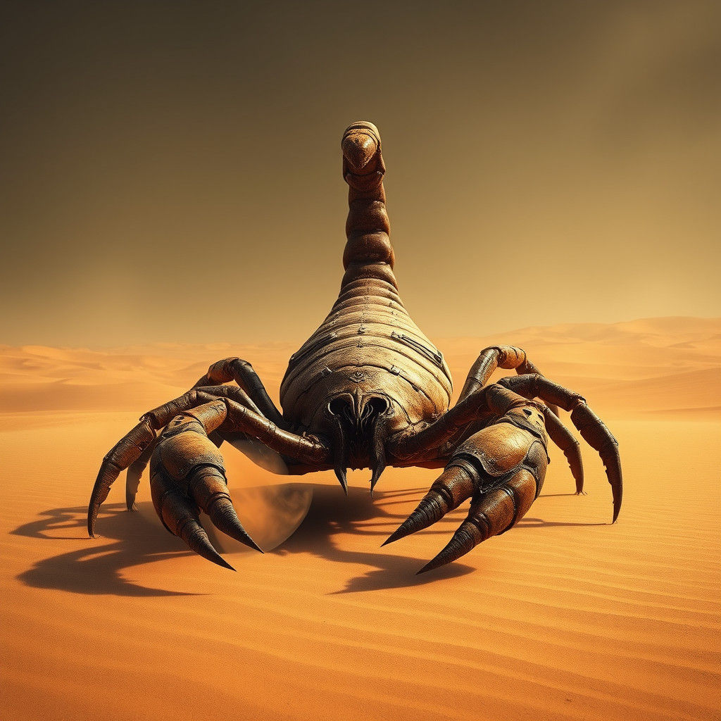Colossal Scorpion Dominates Desert Landscape in Dark Fantasy...