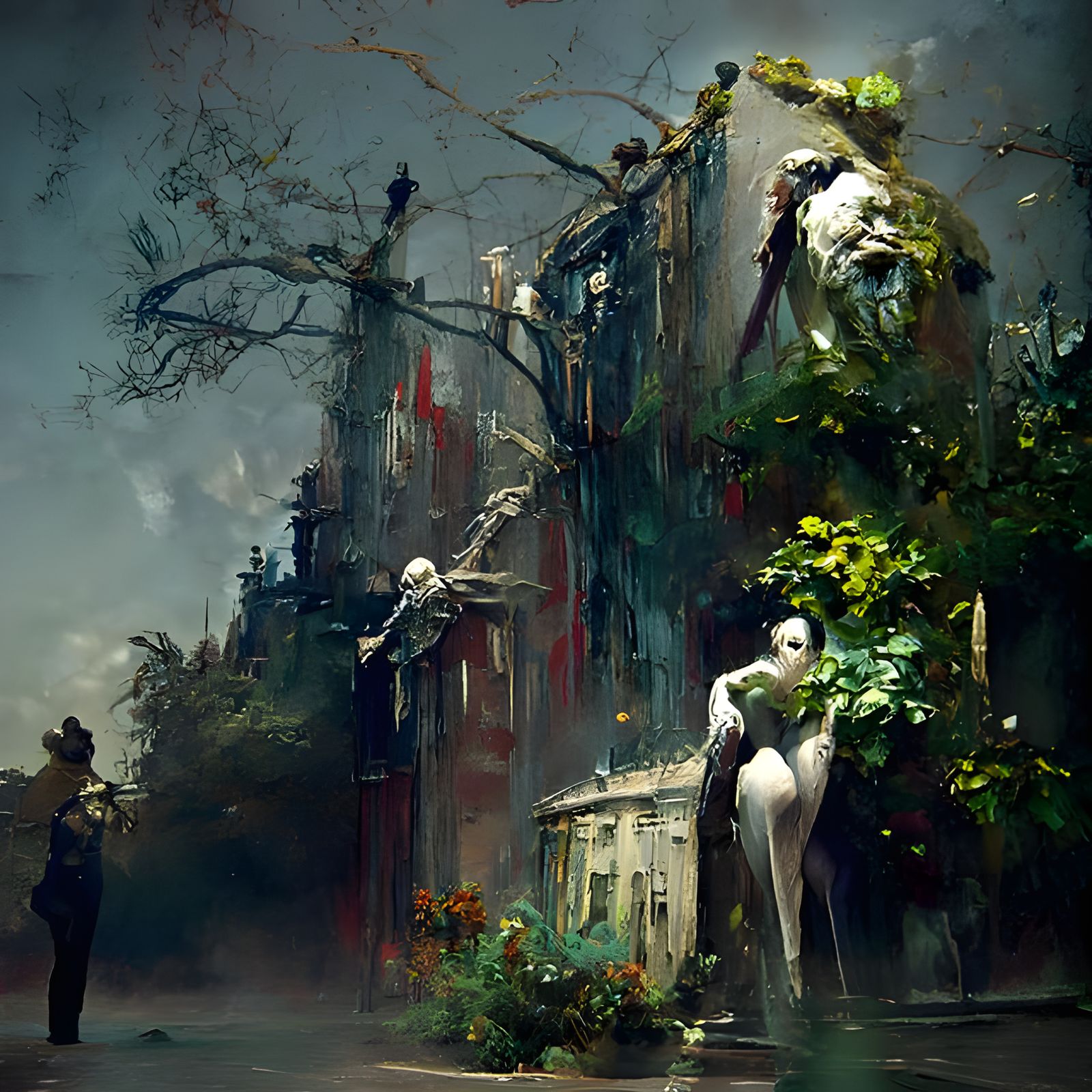 Creepy Overgrown Victorian Mansion in Horror Style