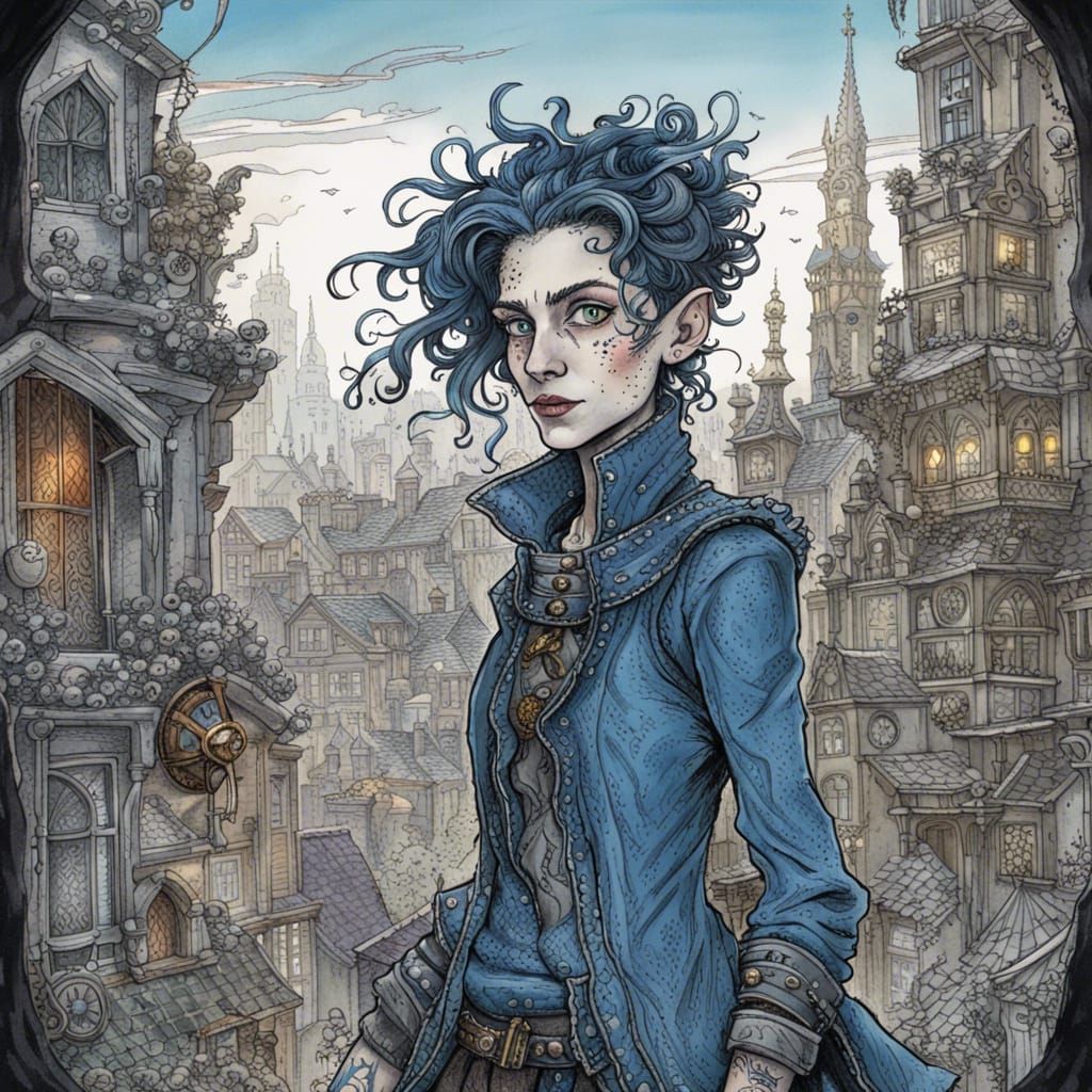 Fantasy Half-Troll Rogue Portrait in Comic Art Style