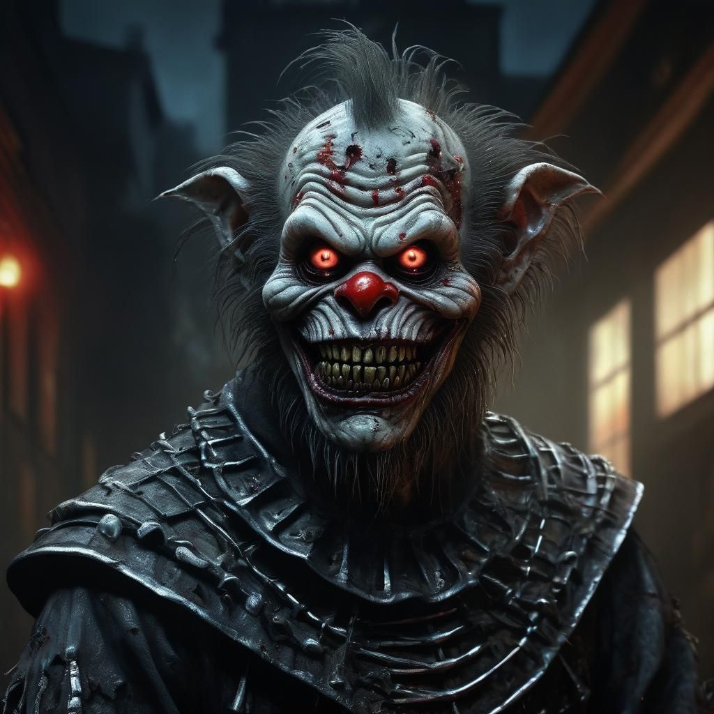 Zombie Monkey Clown Hybrid in Giger/Beksiński Style