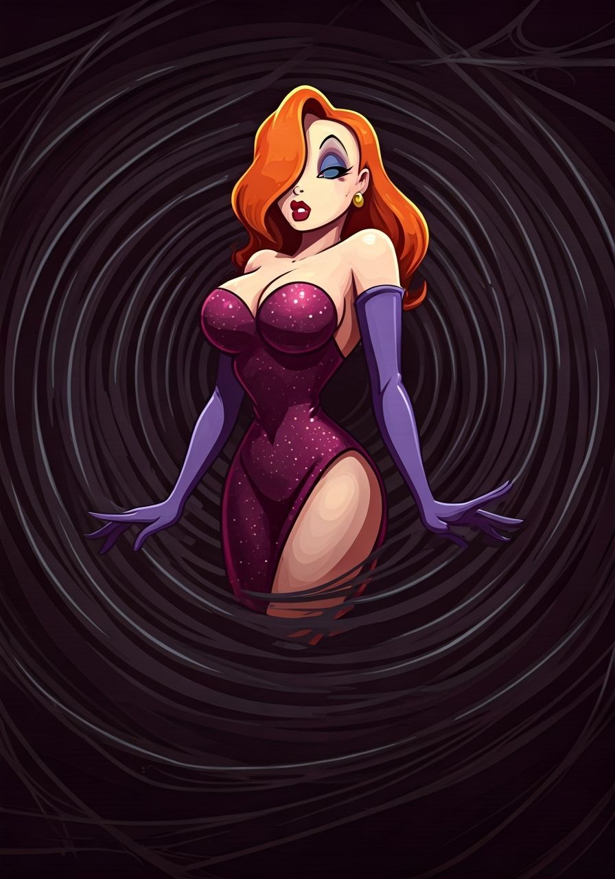 Jessica Rabbit in Noir Style Emerging from Shadow Vortex
