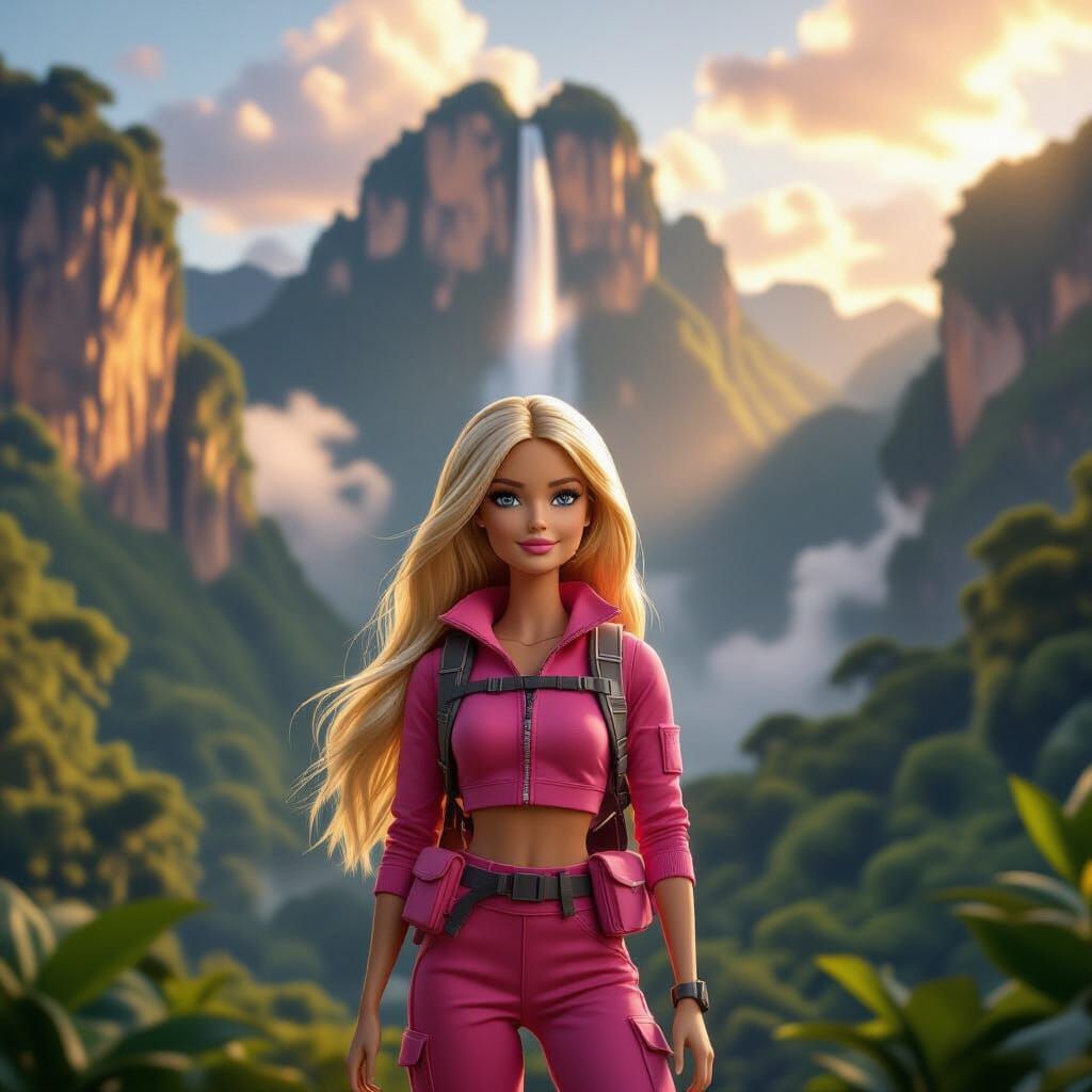 Barbie at Angel Falls, Venezuela in Golden Hour