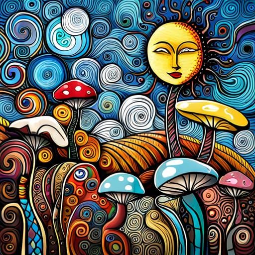 Colorful Mixed Media Painting of Fantasy Flowers