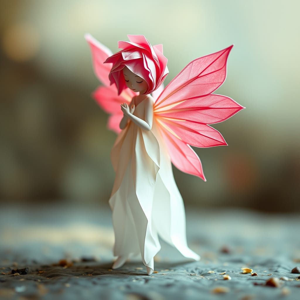Origami Fairy with Dreamy Wings in Ethereal Setting