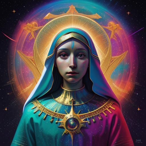 Astral Holographic Virgin Mary Illustration