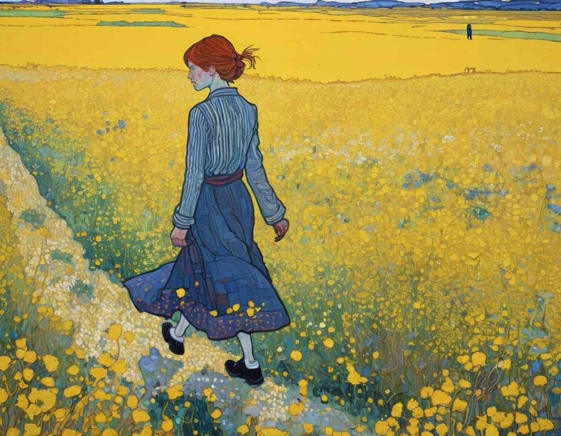 Woman in Yellow Mustard Field