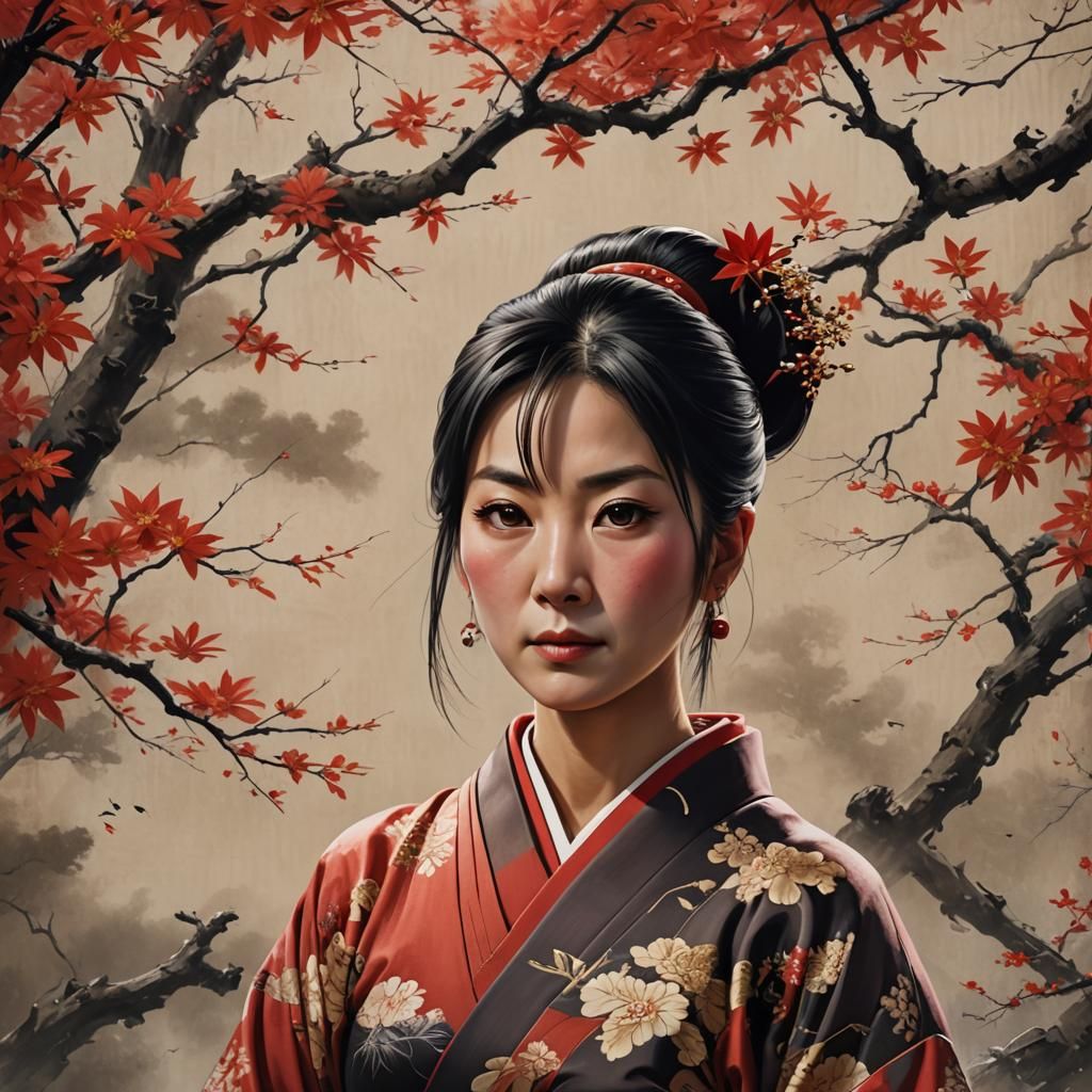 Japanese Politician in Kimono: Hyperrealistic Digital Portra...