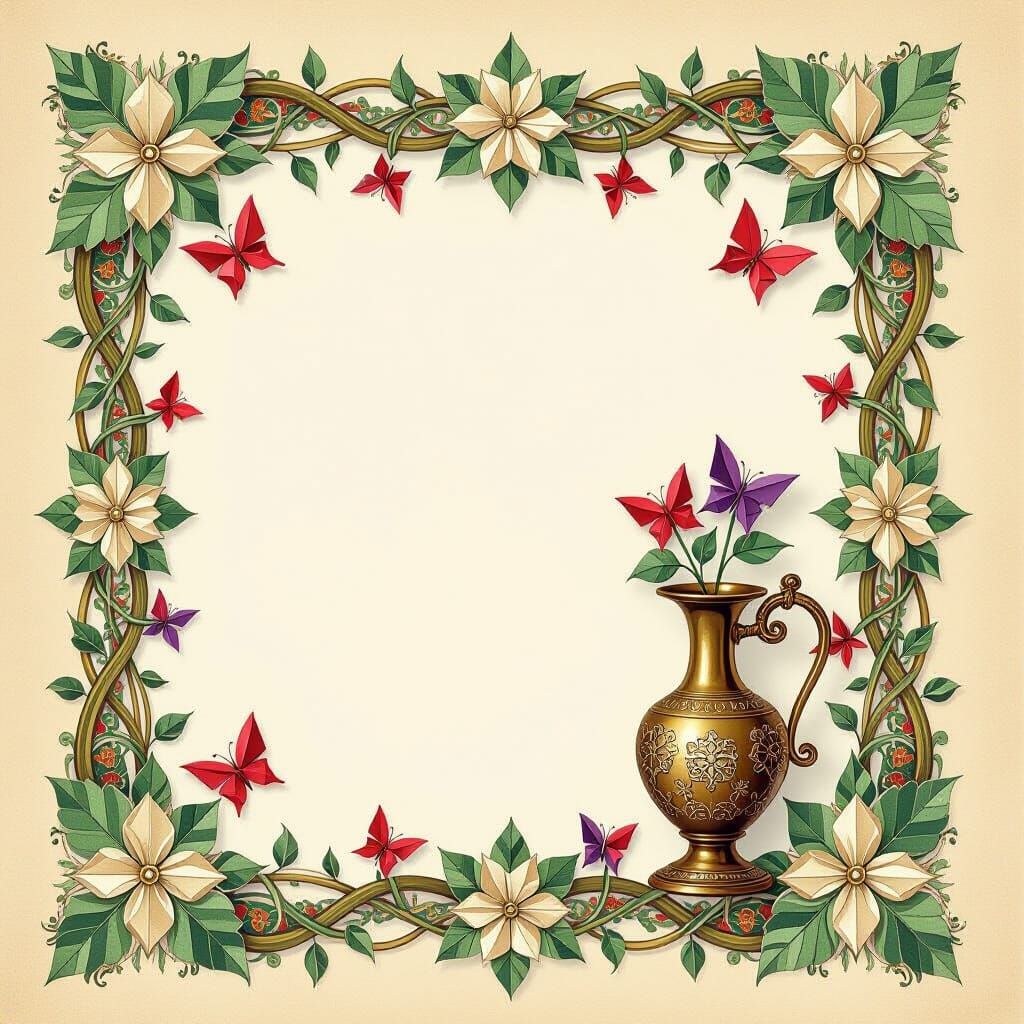 Illuminated Manuscript Border with Origami Butterflies