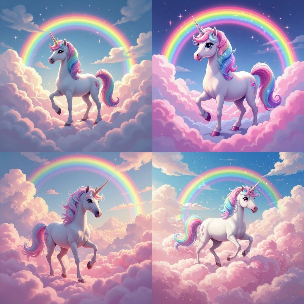 Rainbow Unicorn in Cotton Candy Cloud Anime Art