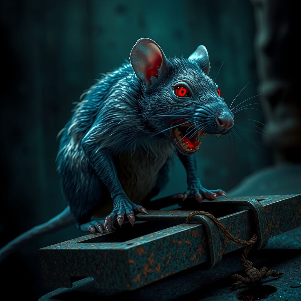 Eerie Rat on Trap: Dark Fantasy Concept Art