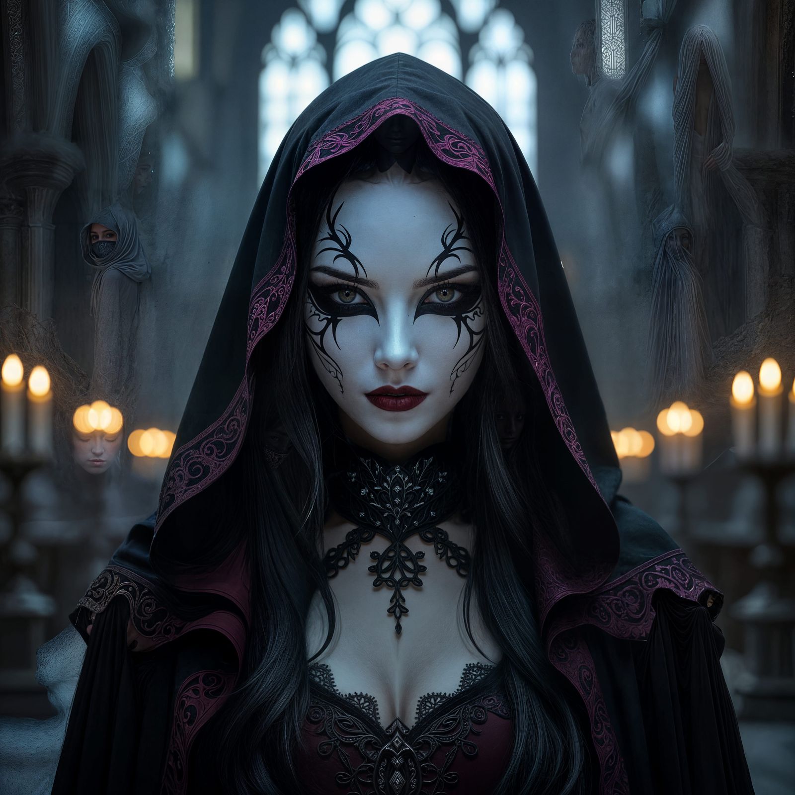 Dark Magic Battle in a Candle-lit Cathedral