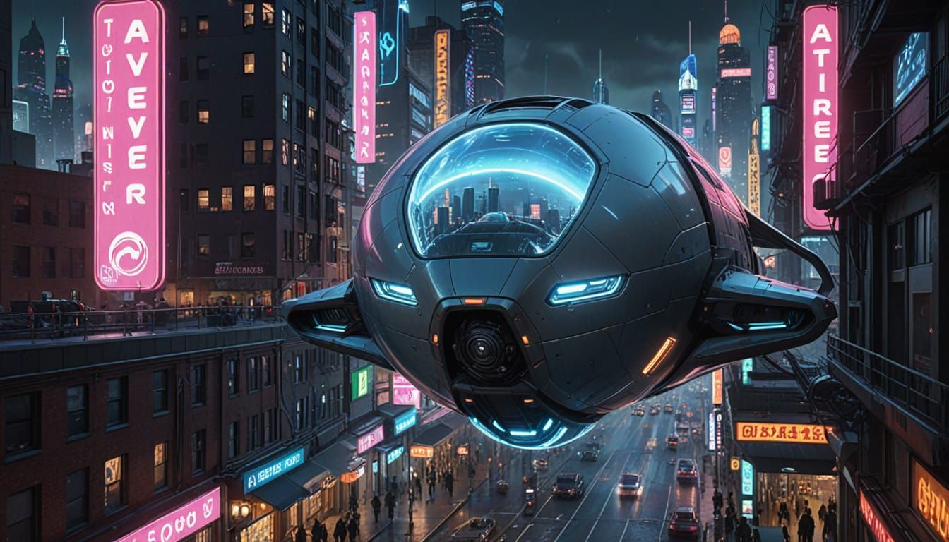 Cyberpunk Space Ship Lands on Futuristic Rooftop