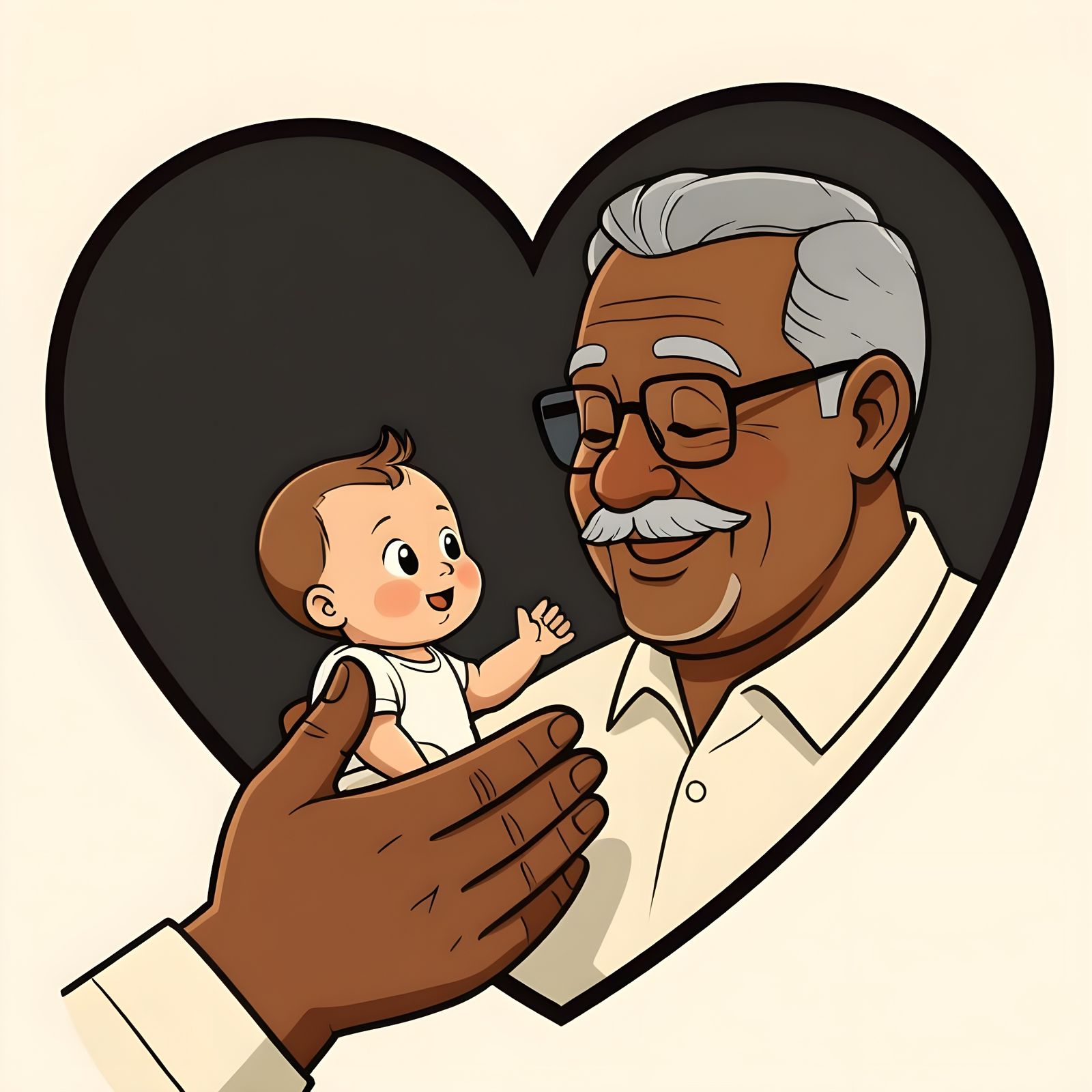 Granddad and Baby Hand in Cartoon Vector Illustration