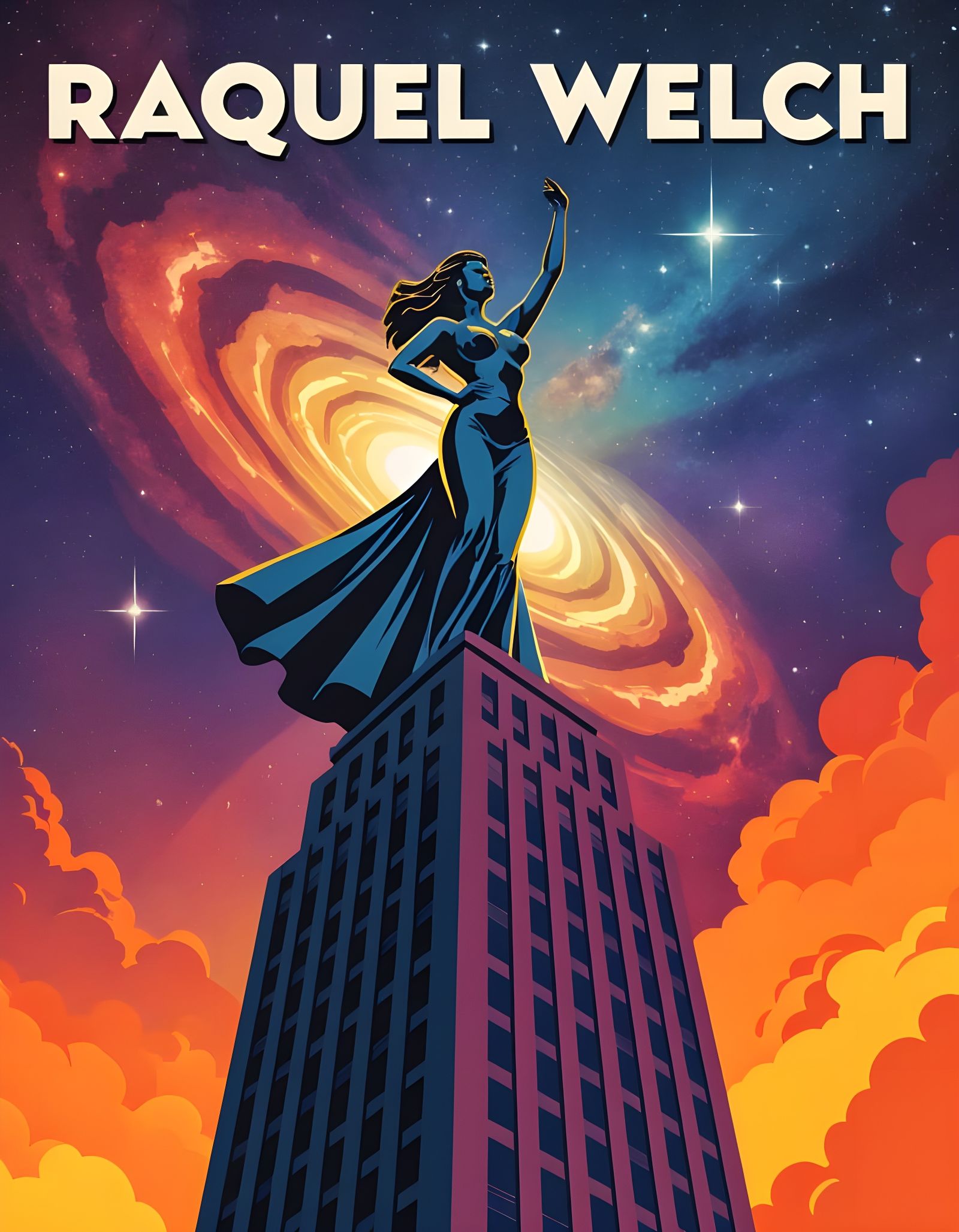 Art Deco Raquel Welch Statue Gazing at Nebulae