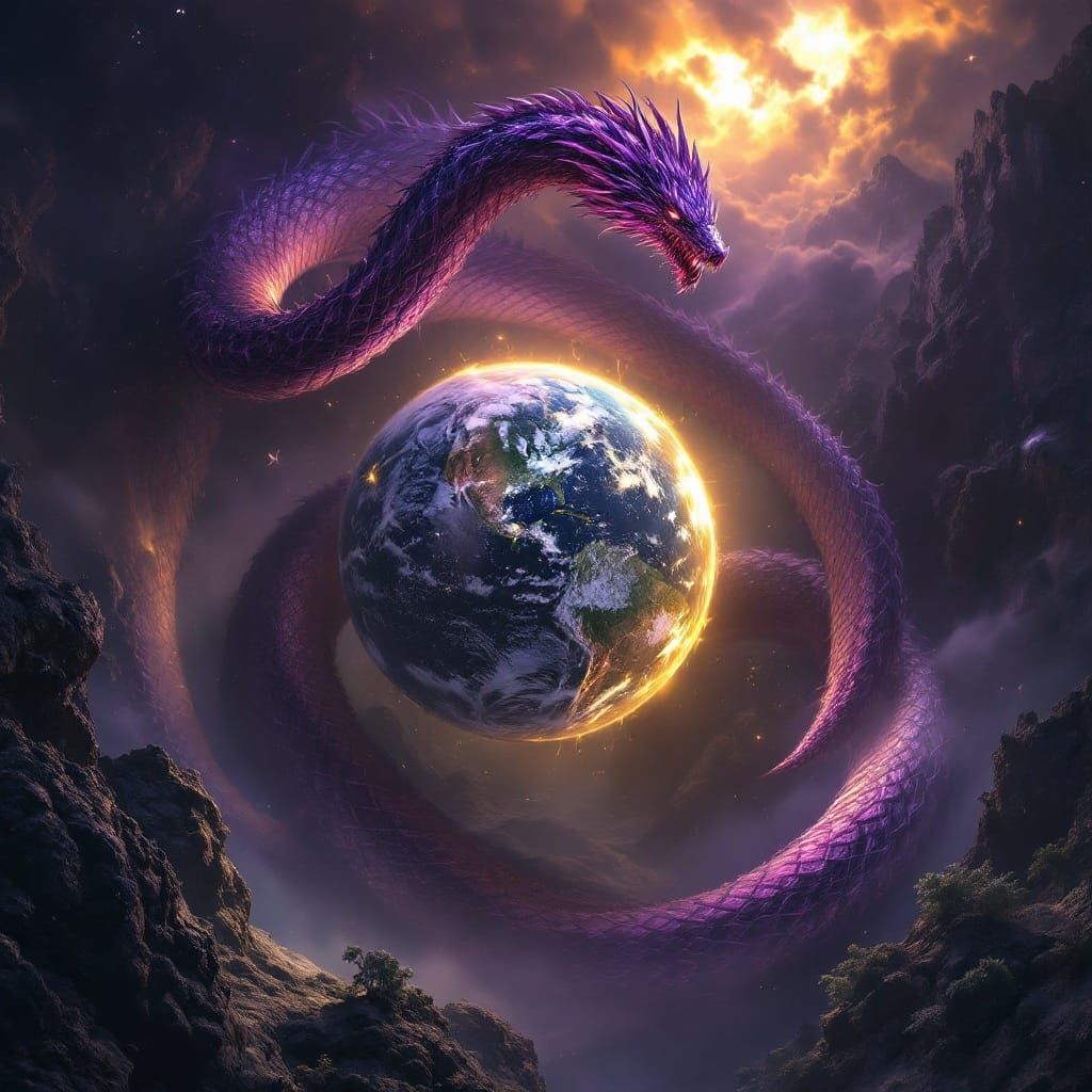 Epic World Serpent in Dark Fantasy Scene