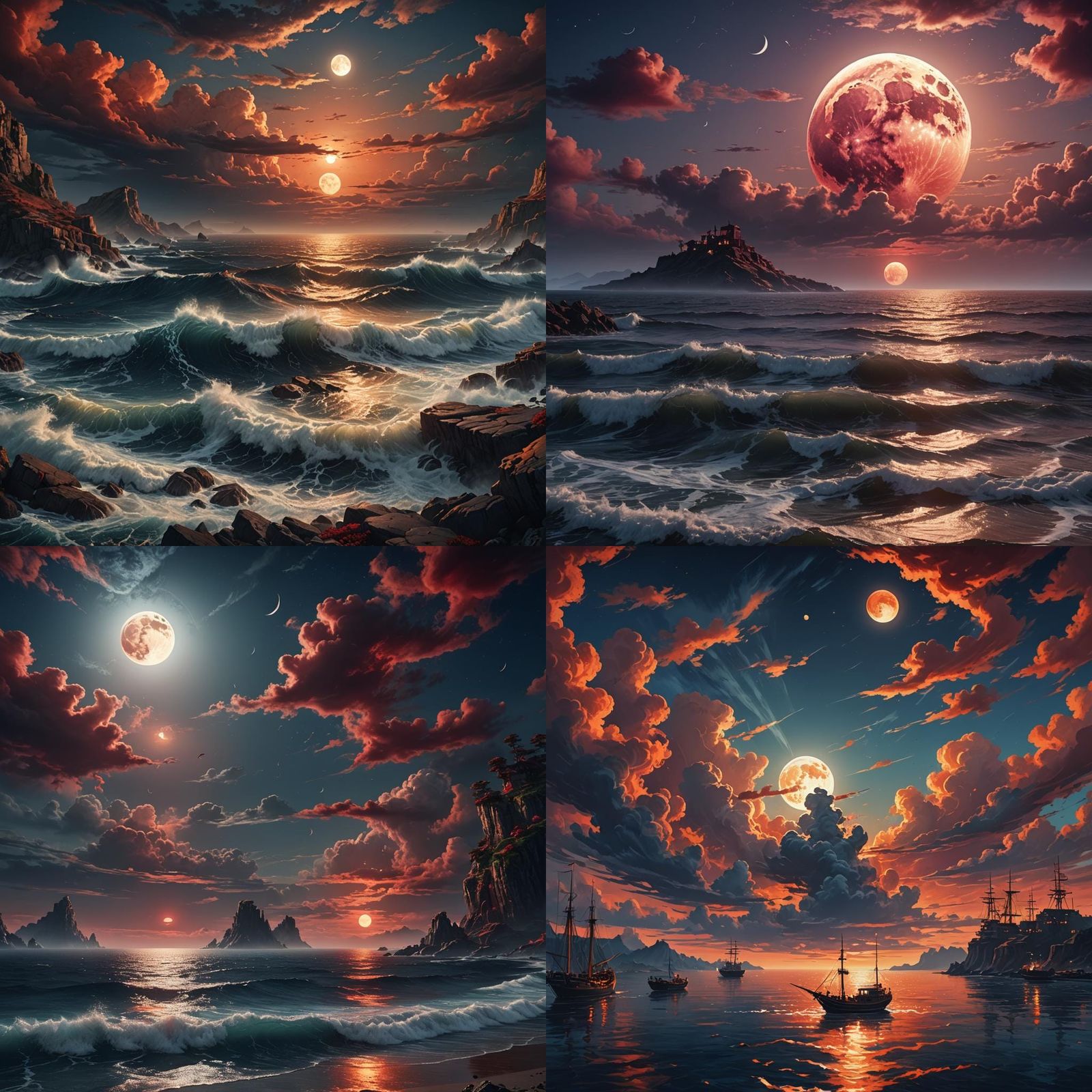 Dramatic Sky with Moon and Red Clouds