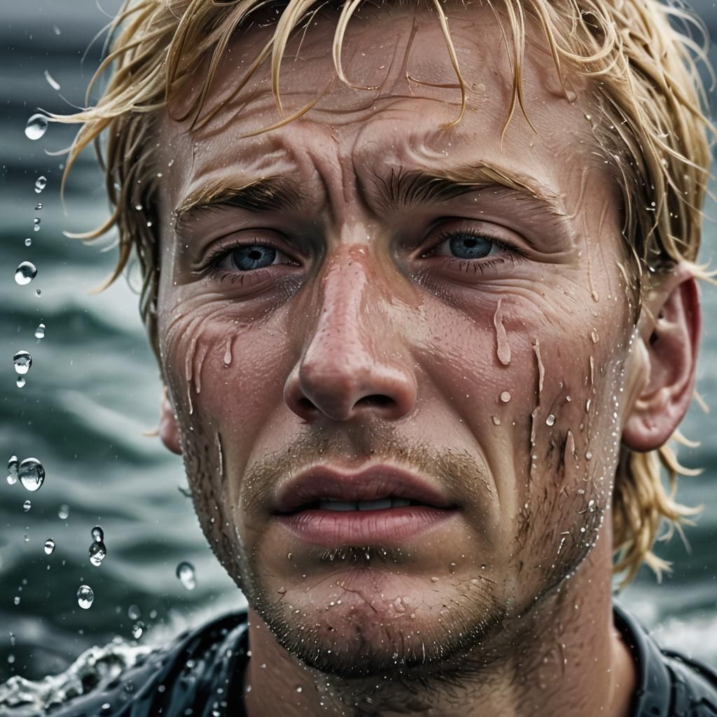 Blond Man's Tears Become an Ocean