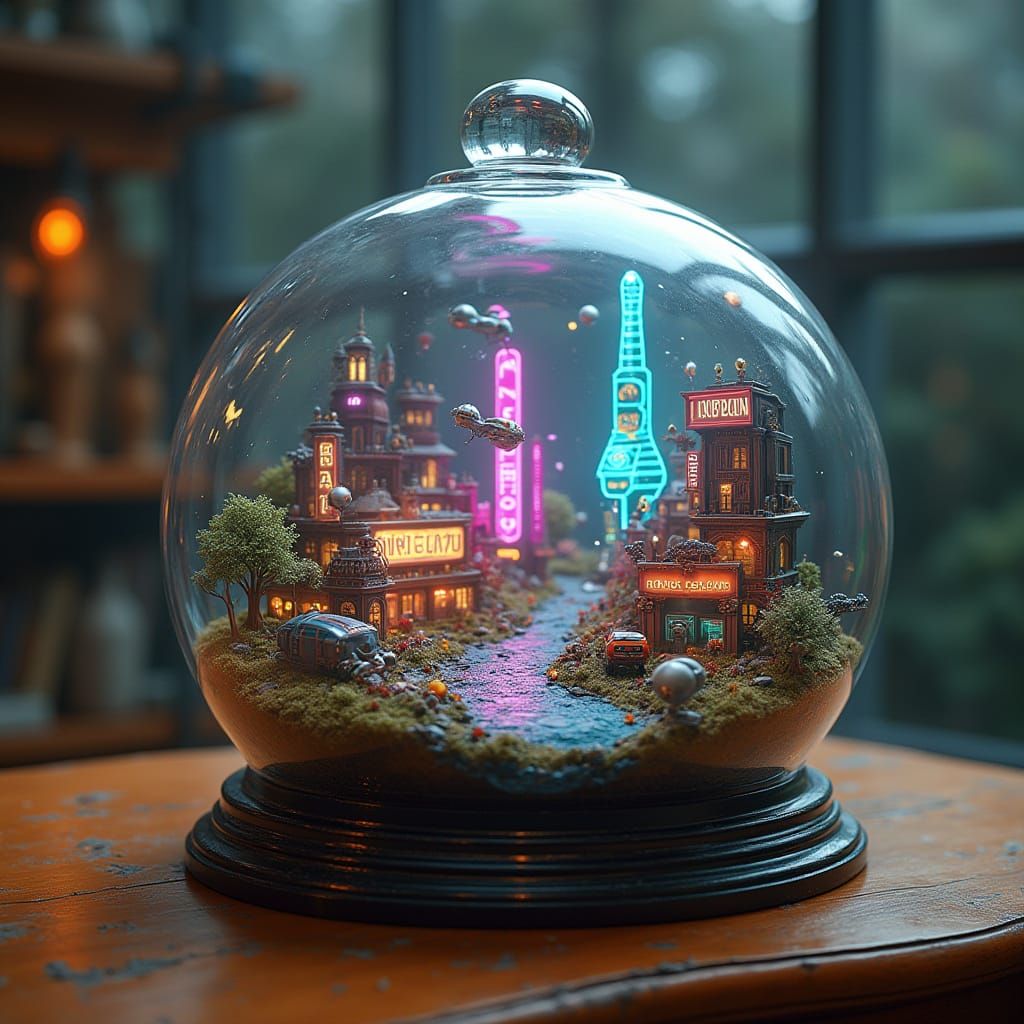 Cyberpunk City in Glass Terrarium