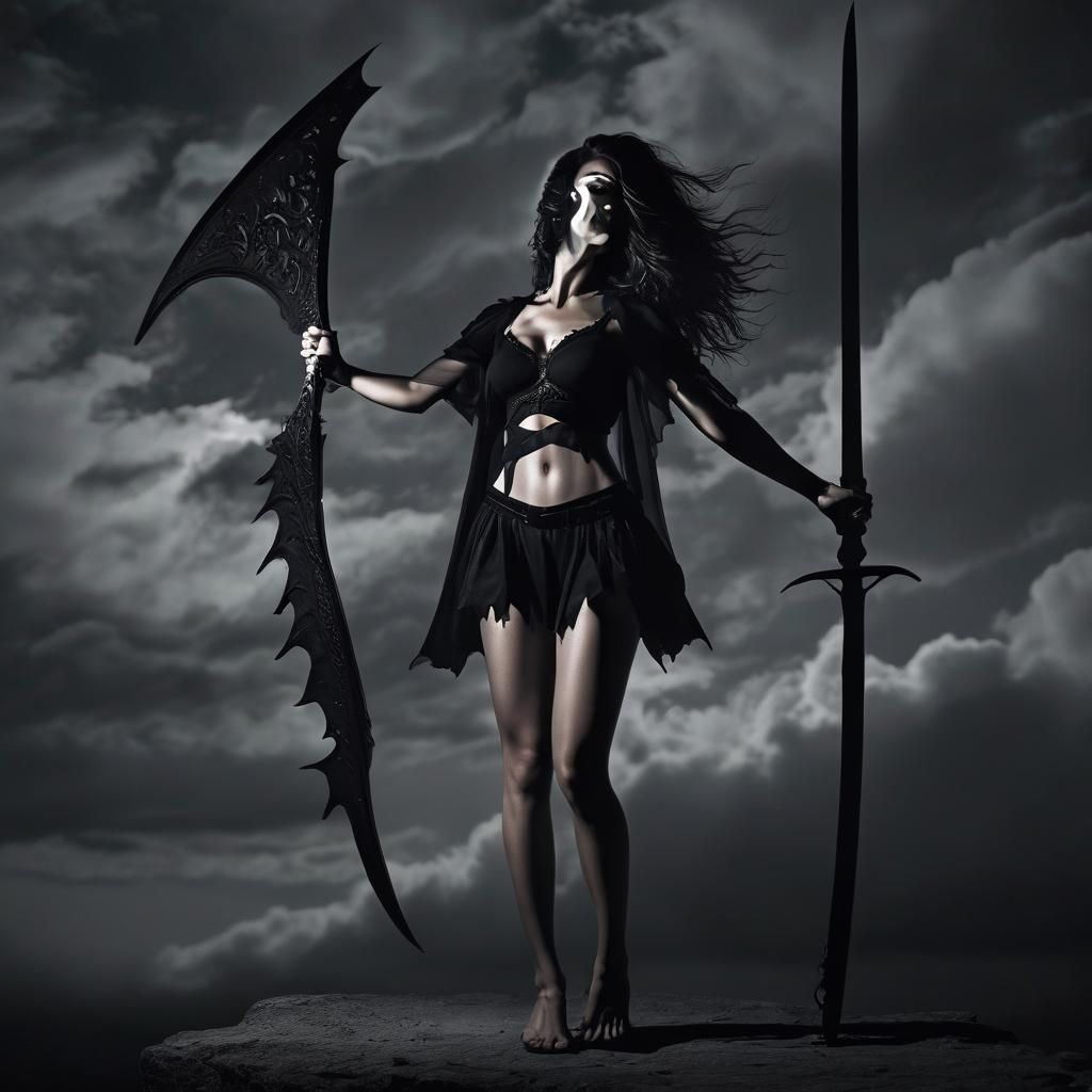 Dark Gothic Woman with Wings and Glowing Sword