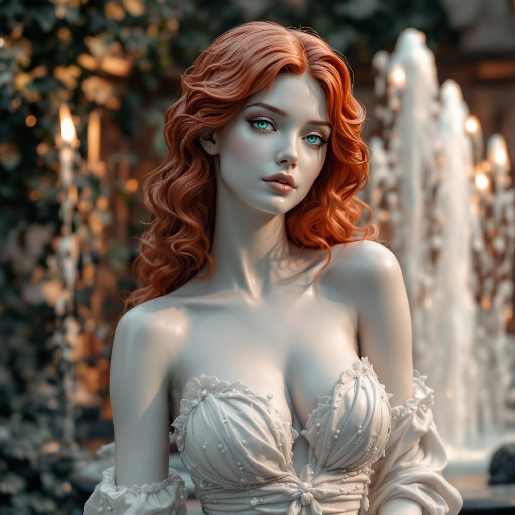 Hyperrealistic Statue of Redhead with Green Eyes
