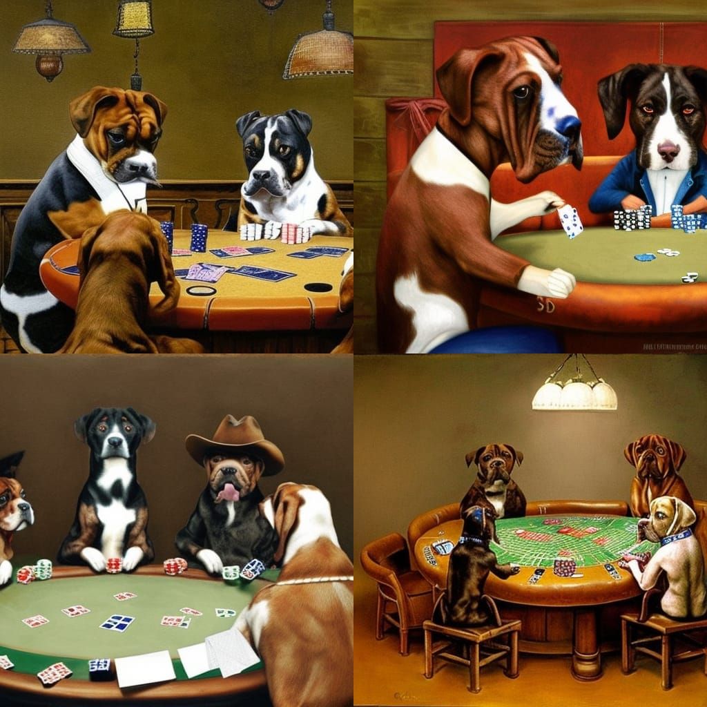 Cowboy Boxer Dogs Playing Poker