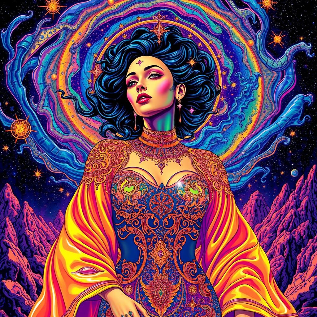 Cosmic Woman in Visionary Iridescent Art Style