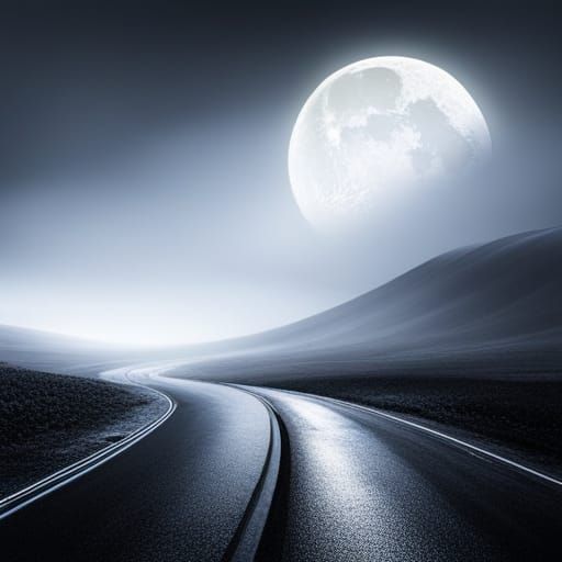 Moonlit Foggy Road at Night