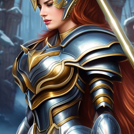 Armored Paladin Girl Portrait in Detailed Digital Art