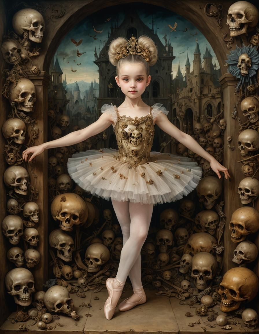 Ballerina Smiling in Macabre Dance of Death
