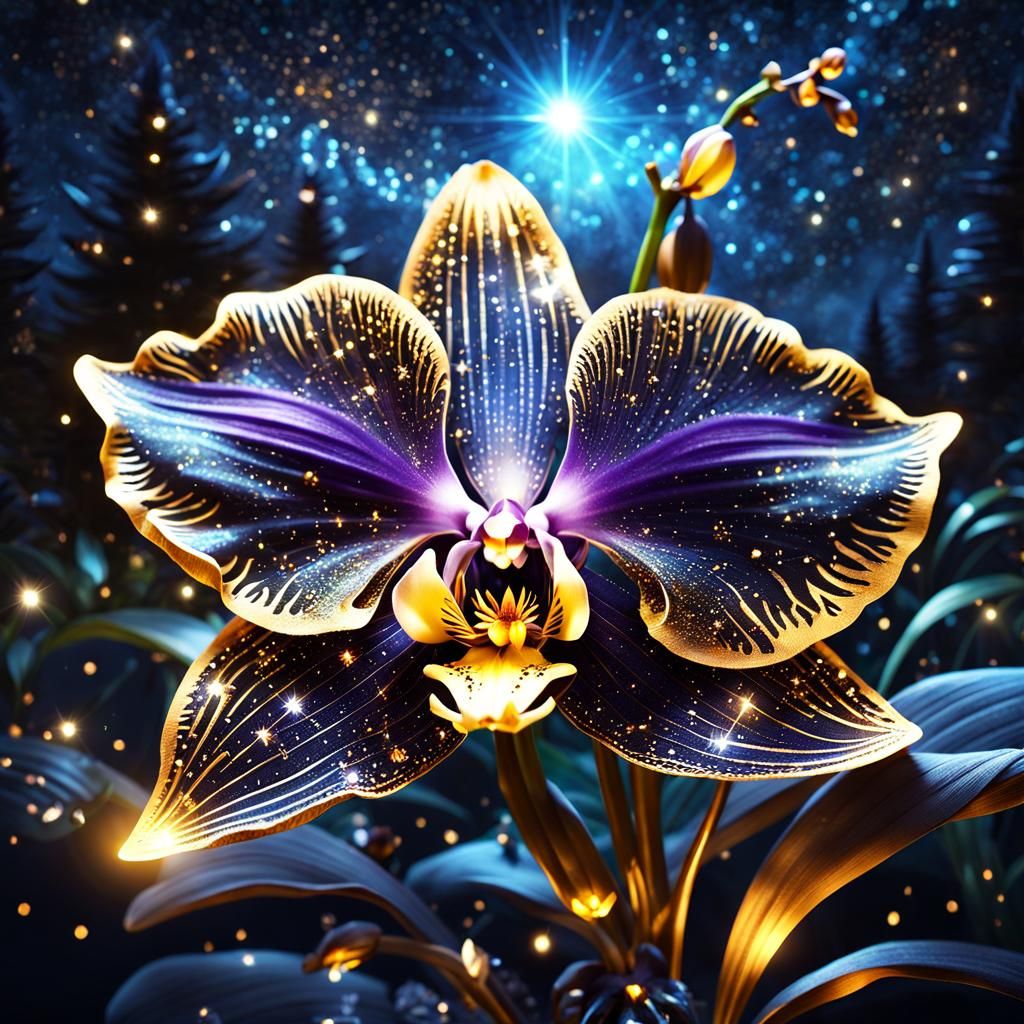 Crystal Fantasy Orchid in a Celestial Nightscape