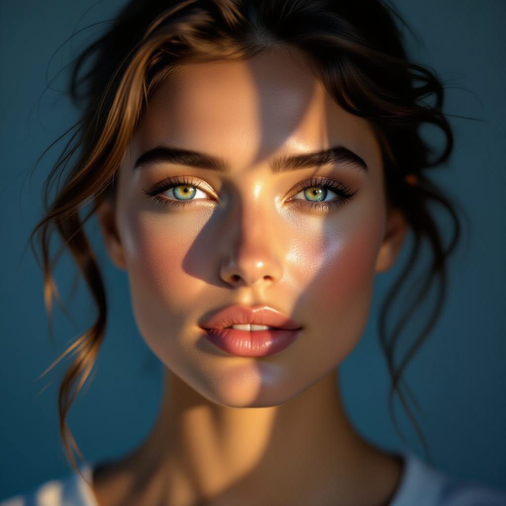 High Contrast Portrait with Golden and Blue Light