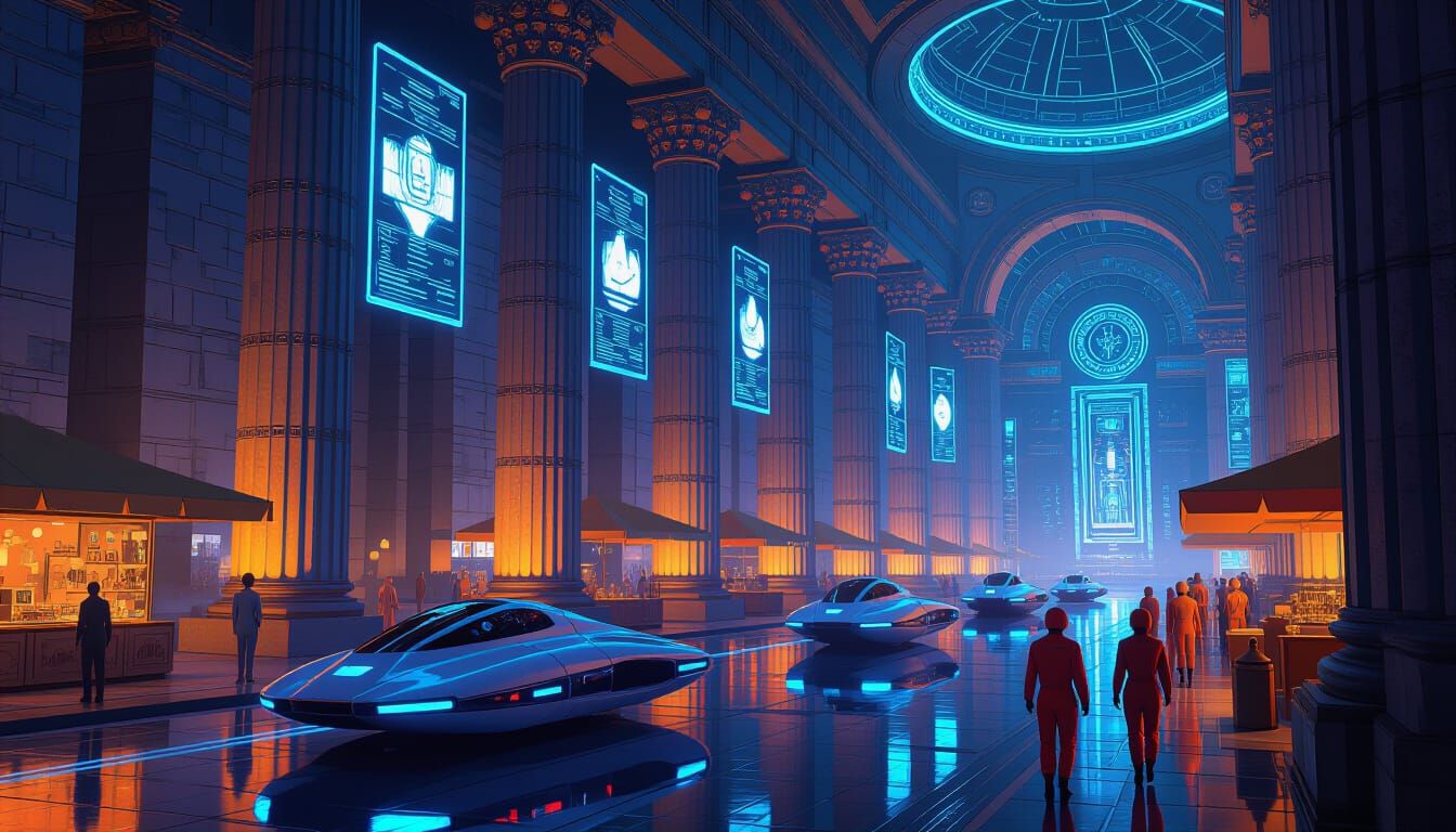 Futuristic Constantinople with Hovercrafts and Holograms