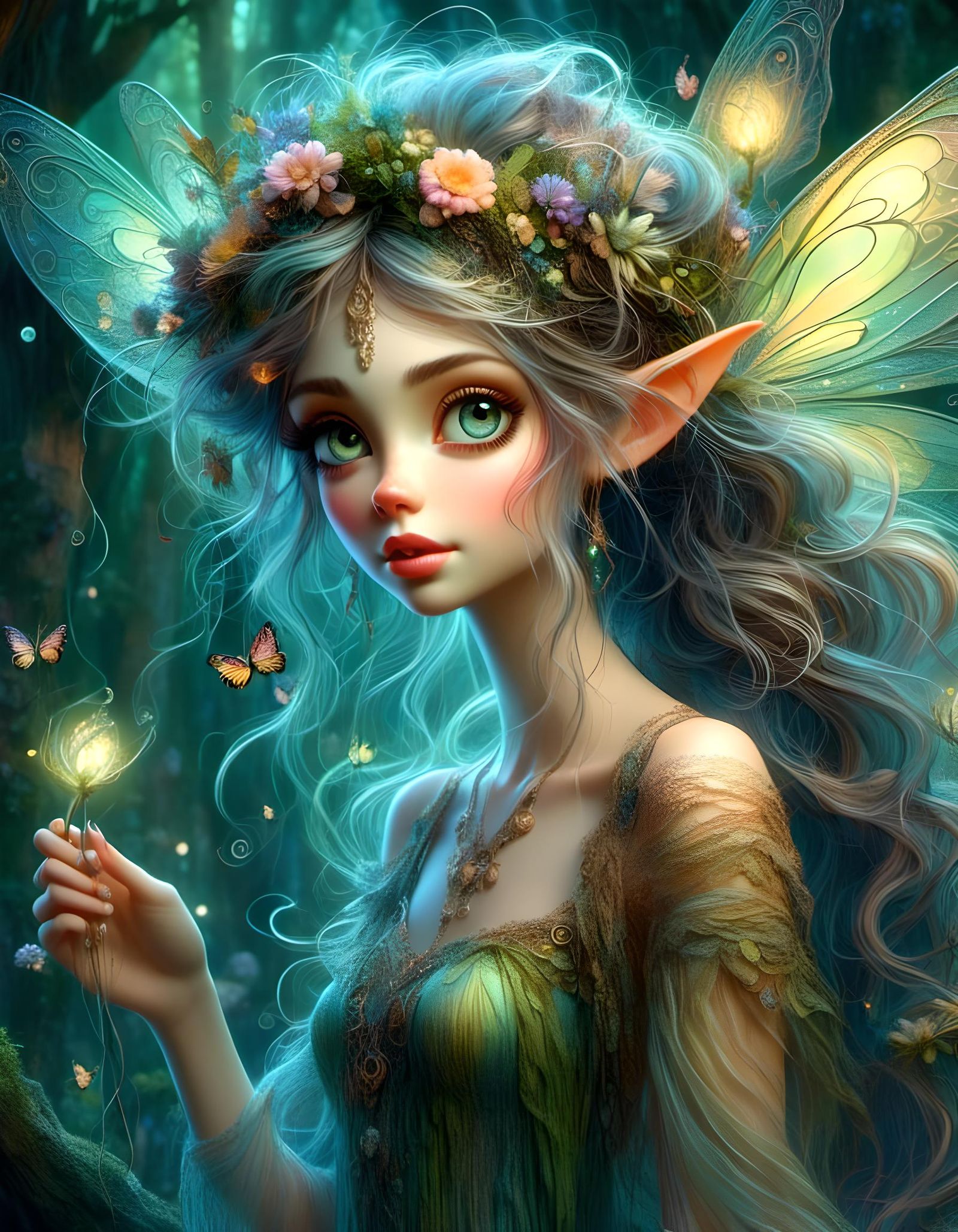 Ethereal Woodland Fairy Queen with Sprites