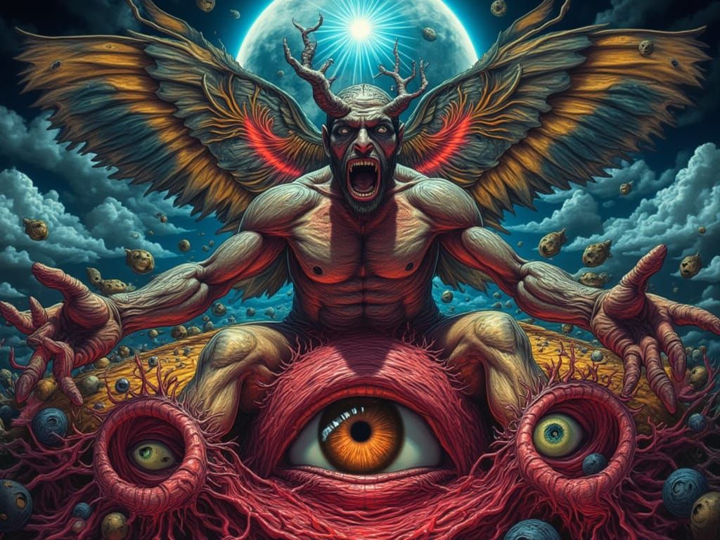 Man Mutation Peacock Devil Hybrid with Fractal Face