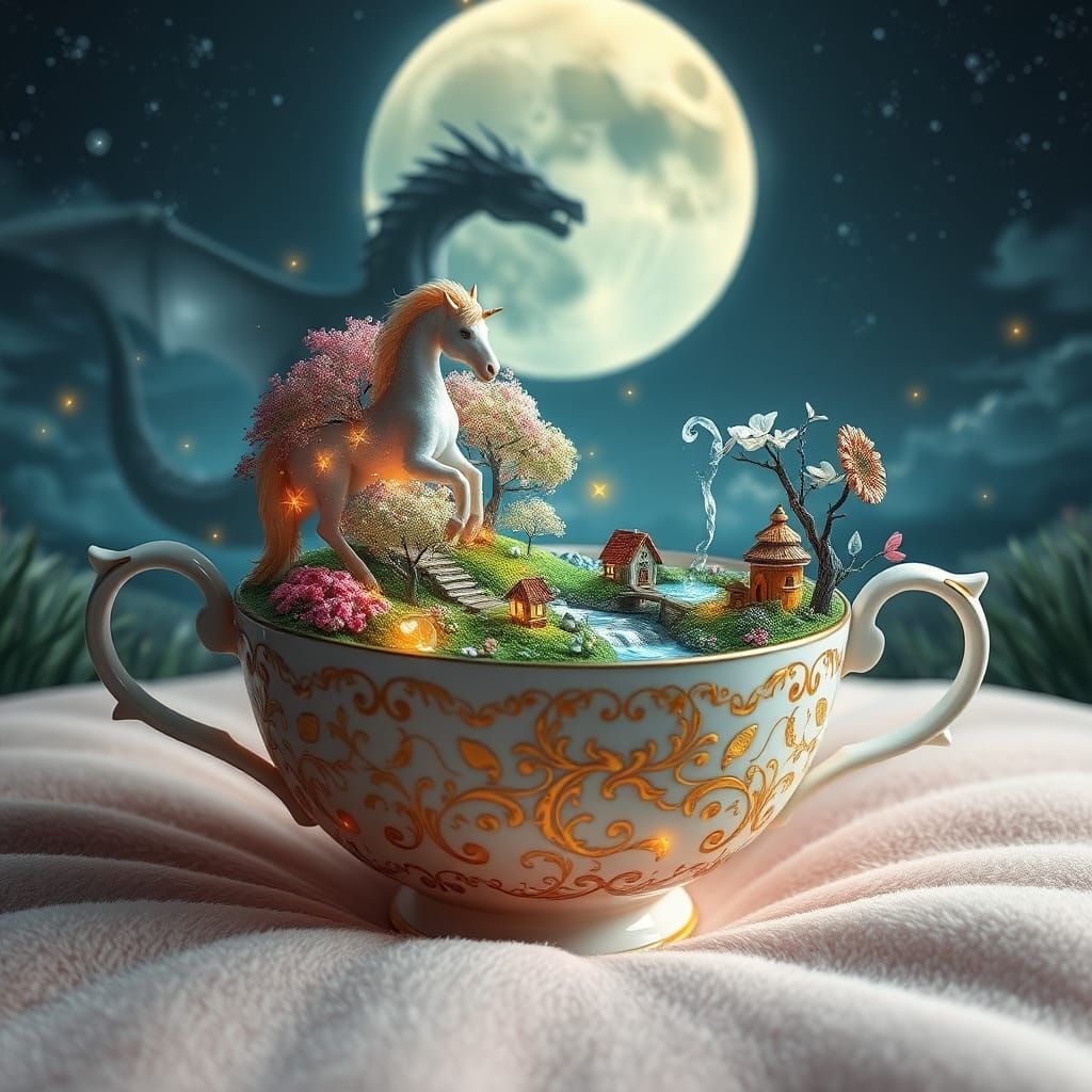 Miniature Fantasy World Inside Porcelain Teacup