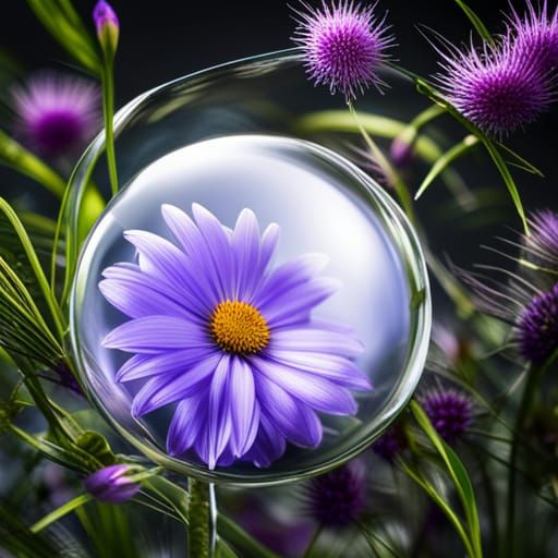Purple Flower in Glass Sphere Still Life