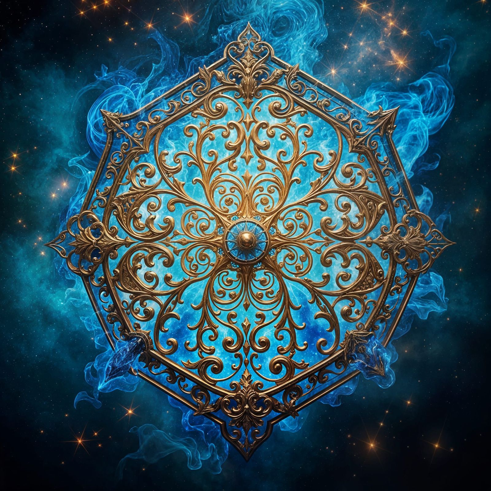 Cosmic Blue Flame Shield of Celestial Mystery