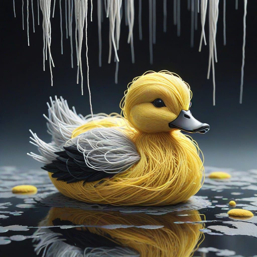 Whimsical CGI Duckling in Dreamy Felted Wool Wonderland