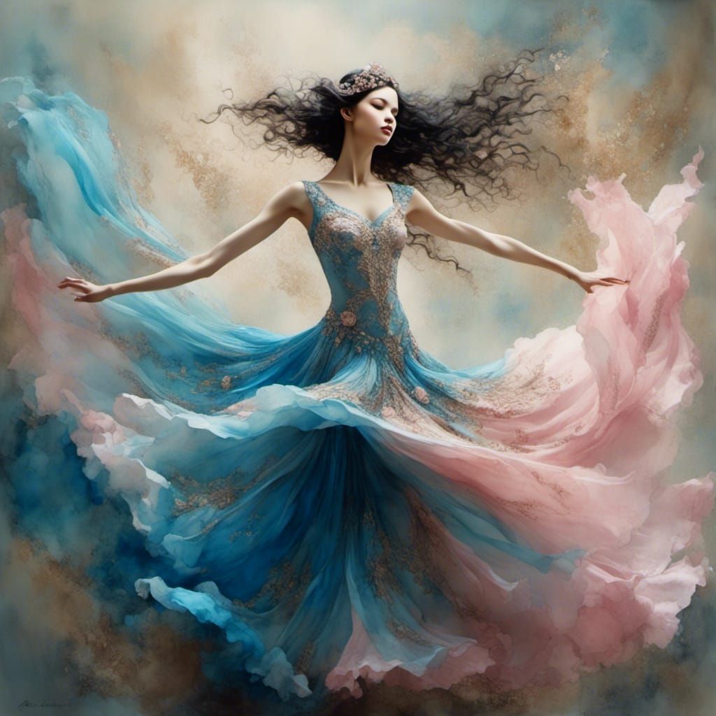 Graceful Dancer in Pink Gown: Romantic Watercolor