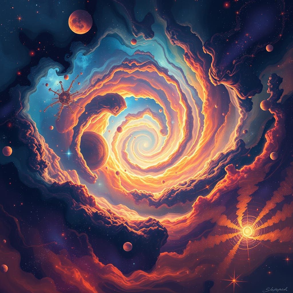 Cosmic Vortex: Galaxies in Ethereal Digital Art