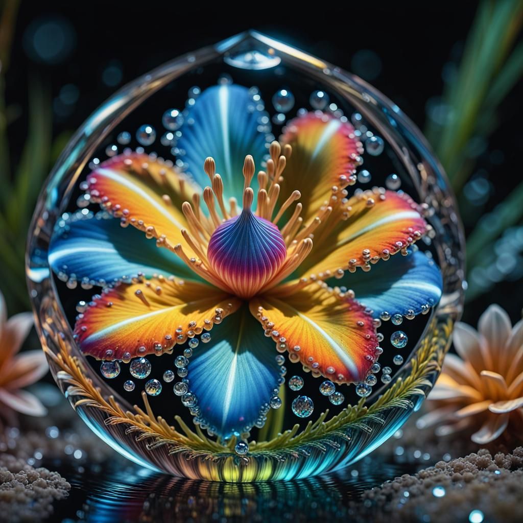 Bioluminescent Water Token with Tropical Flowers in 3D