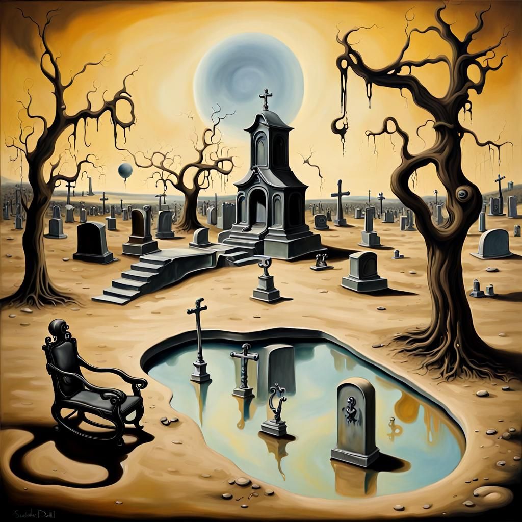 Surreal Playground and Cemetery Melting Together