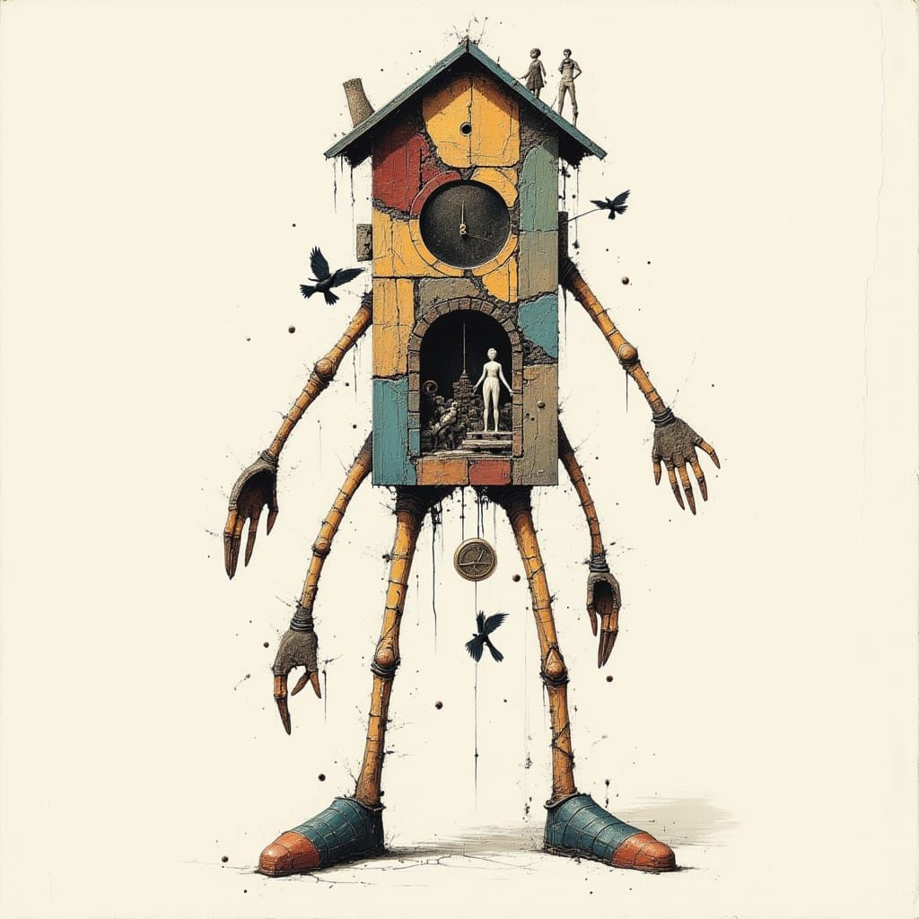 Ornate Grandfather Clock with Humanoid Features