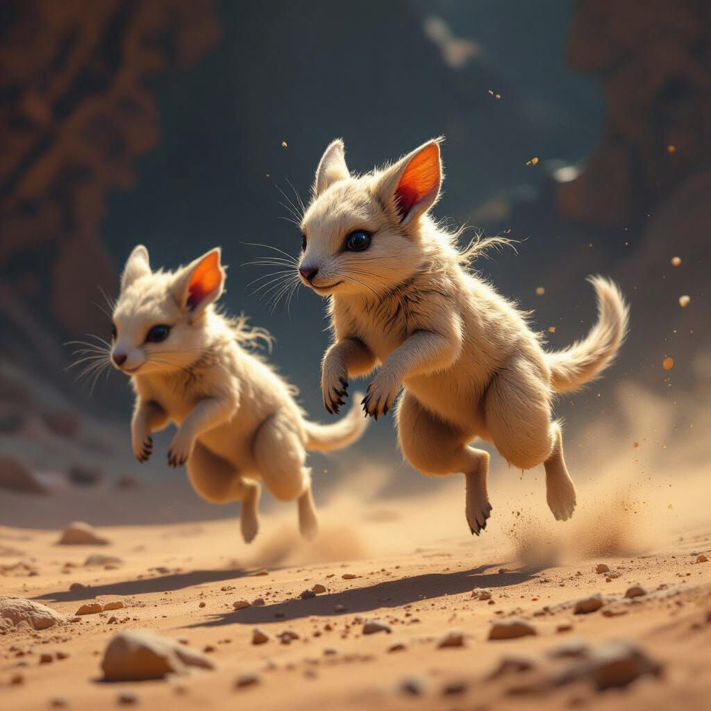 Dust Hoppers Leaping in a Dark Fantasy Art Style